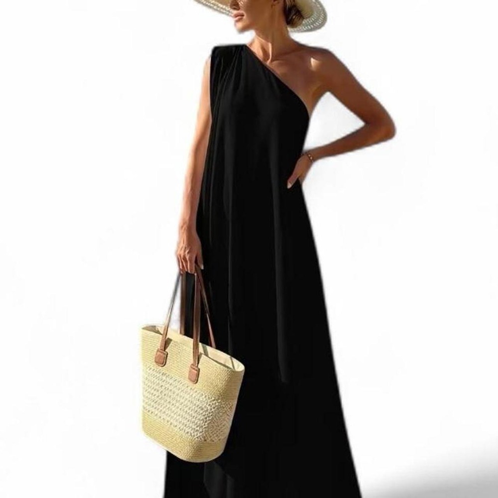 Uoozee Women Fashion Asymmetric  One-Shoulder Maxi Dress